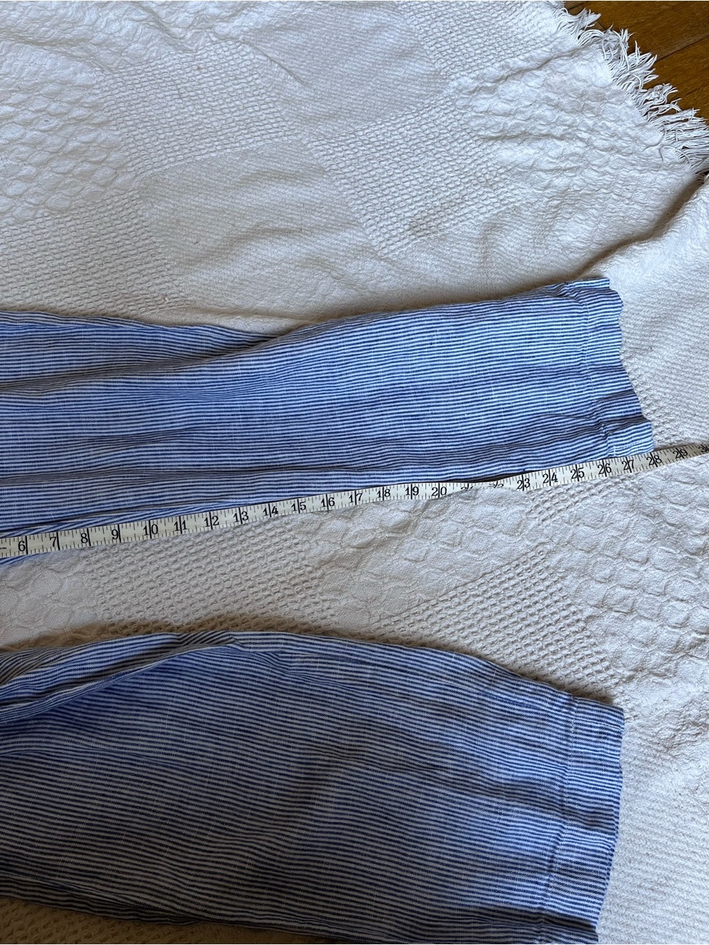 Talbots Light Blue Striped Wide-Leg Linen Pants - Picture 9 of 10